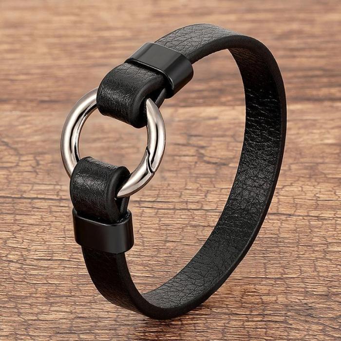 On-Trend Metal Round Charm Leather Bracelet