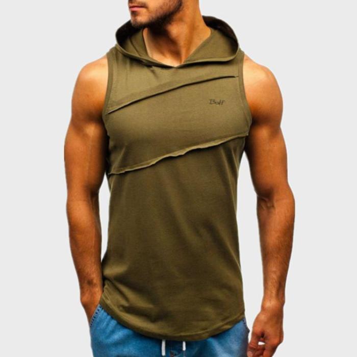 Men'S Hooded Embroidered Letter Fitness Vest