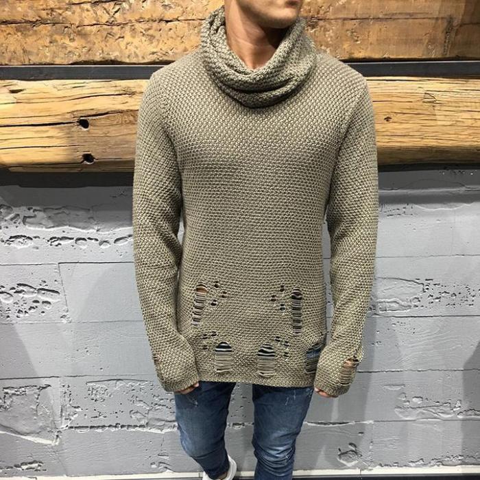Street Fashion Broken Hole High Collar Sweater