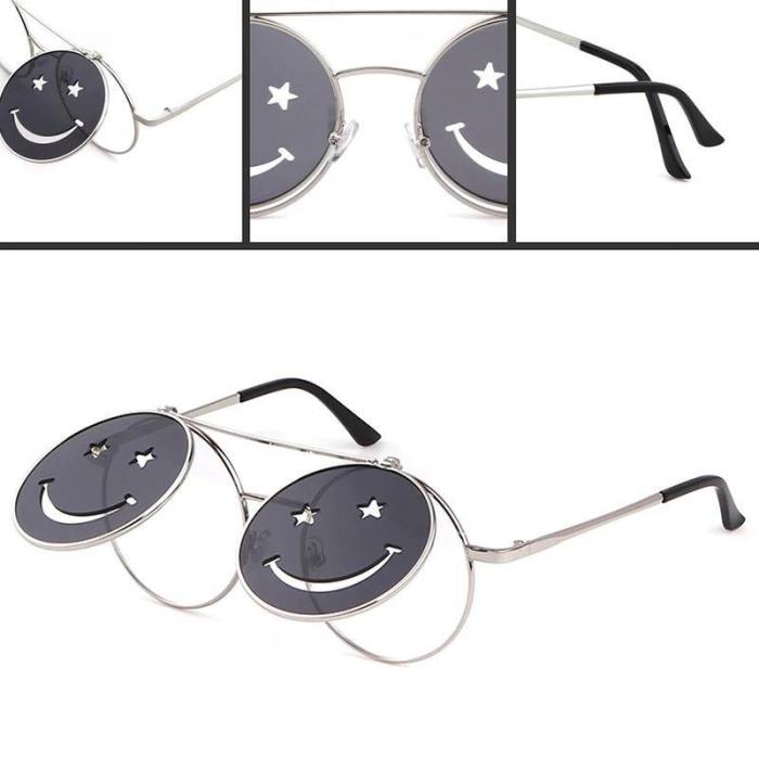 Happy Face Flip Up Round Steampunk Sunglasses