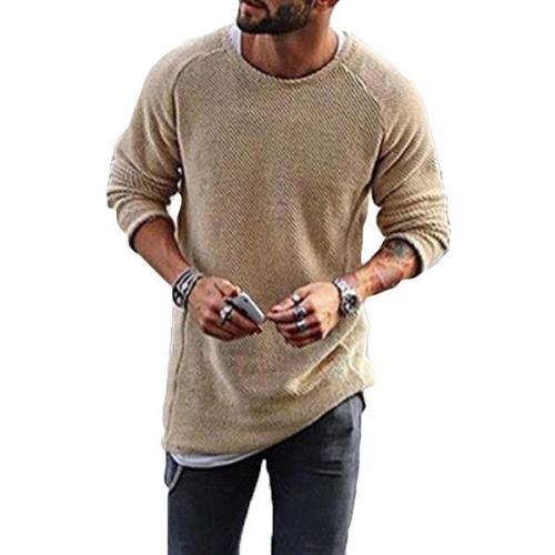 Mens Knit Solid Color Long-Sleeved Sweater