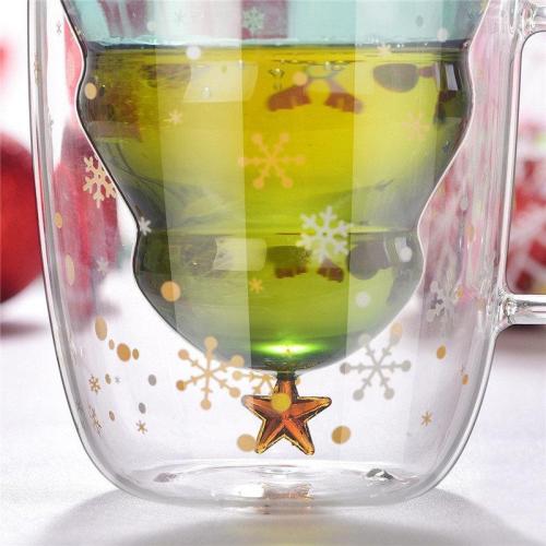 Christmas Tree Double Layer Glass Cup Thermally Insulated Cup Coffee Cup With Lid