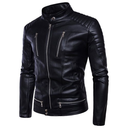 Autumn/Winter   Punk Men'S Locomotive Multi-Zip Leather Jacket