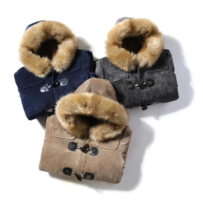 Mens Peacoat Outwear Winter Horn Button Vintage Parkas
