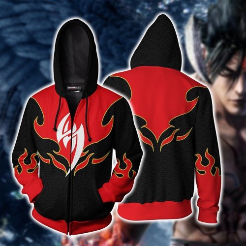 Tekken Game  Red Black Unisex 3D Printed Hoodie Sweatshirt Jacket With Zipper