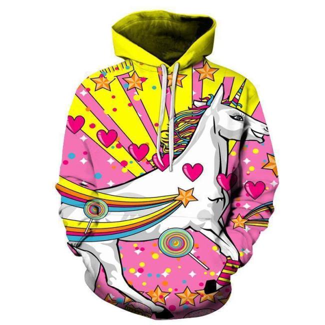 Pink Comic Unicorn 3D Sweatshirt Hoodie Pullover