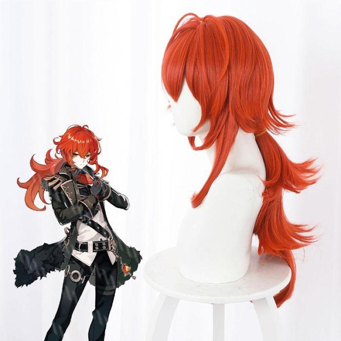 Diluc From Genshin Impact Halloween Red Cosplay Wig