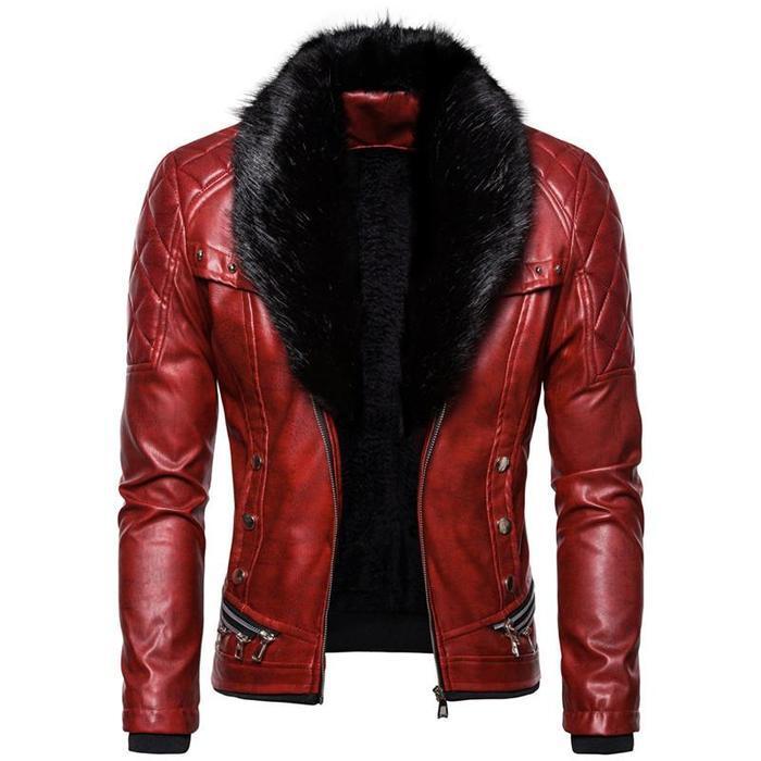 Detachable Fur Collar Windbreaker Leather Jacket