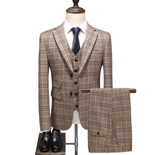 Men Plaid Pattern Business 3 Piece Suits