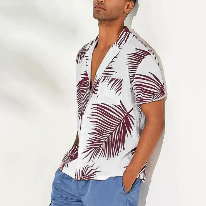 Holiday Floral Printed Cotton Turn Down Collar Short-12