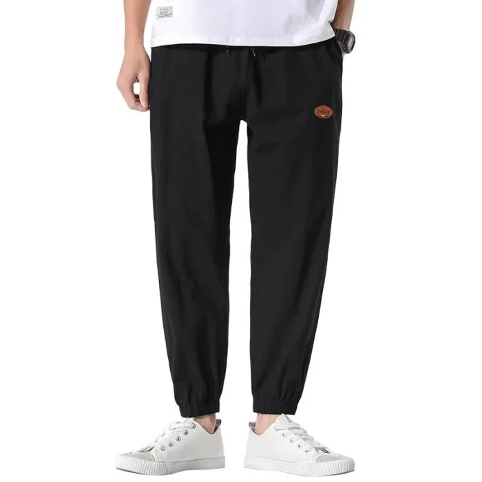 Mens Solid Color Cotton Linen Casual Baggy Loose Drawstring Harem Pants