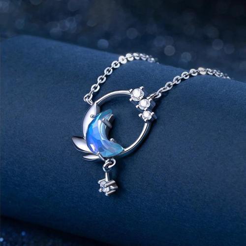Dreamy Night Moon Rhinestone Charm Necklace