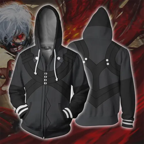 Tokyo Ghoul Anime Kaneki Ken Cosplay Unisex 3D Printed Hoodie Sweatshirt Jacket With Zipper