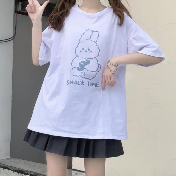 Snack Time Letter Bunny Print T-Shirt