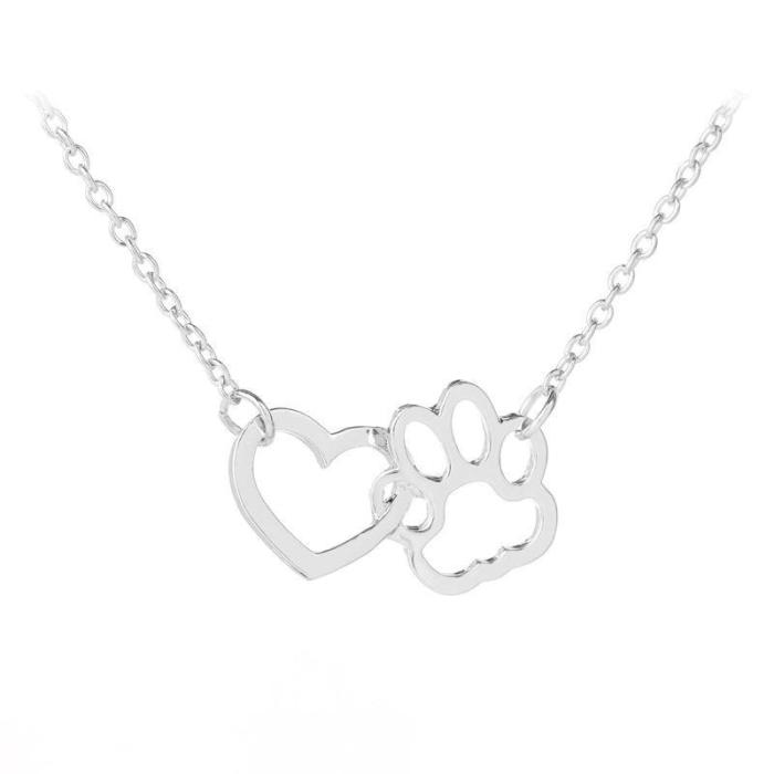 Hollow Pet Paw And Heart Pendant Necklace