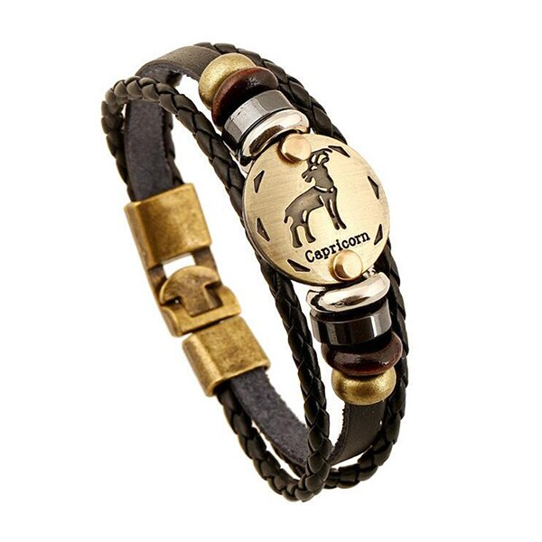 12 Zodiac Signs Leather Bracelet