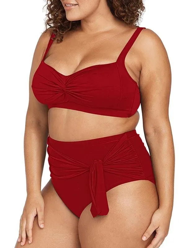 Sexy Plus Size Bathing Suits Twist Front High Waisted Bikini Set