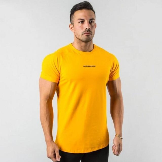 Gym Cotton T Shirt Men Fitness Workout Skinny Short Sleeve T-Shirt