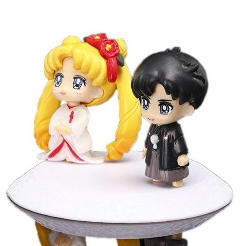 2Pcs/Set Anime Cartoon Sailor Moon Wedding Dress Kimono Sailor Venus Pvc Figures Warrior Figure Toys Gift 5Cm