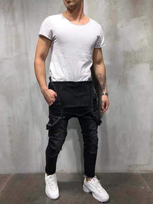 Denim Overalls Suspenders Ripped Jeans