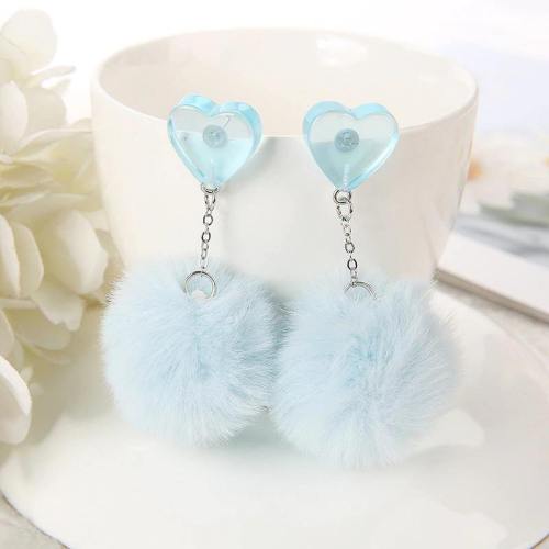 Multicolor Fluffy Pom Pom Heart Earrings