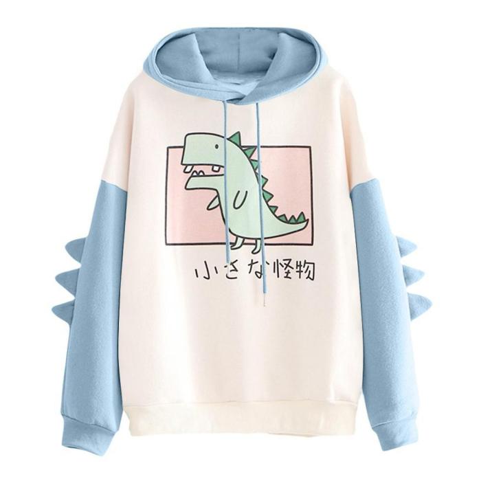 Japanese Style Kawaii Anime Cartoon Dinosaur Hooded Pullovers For Girls Hoodie Sweatshirt