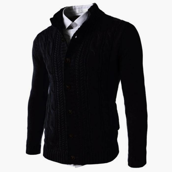 Men Fashion Slim Stand-Up Knitted Cardigan Sweater