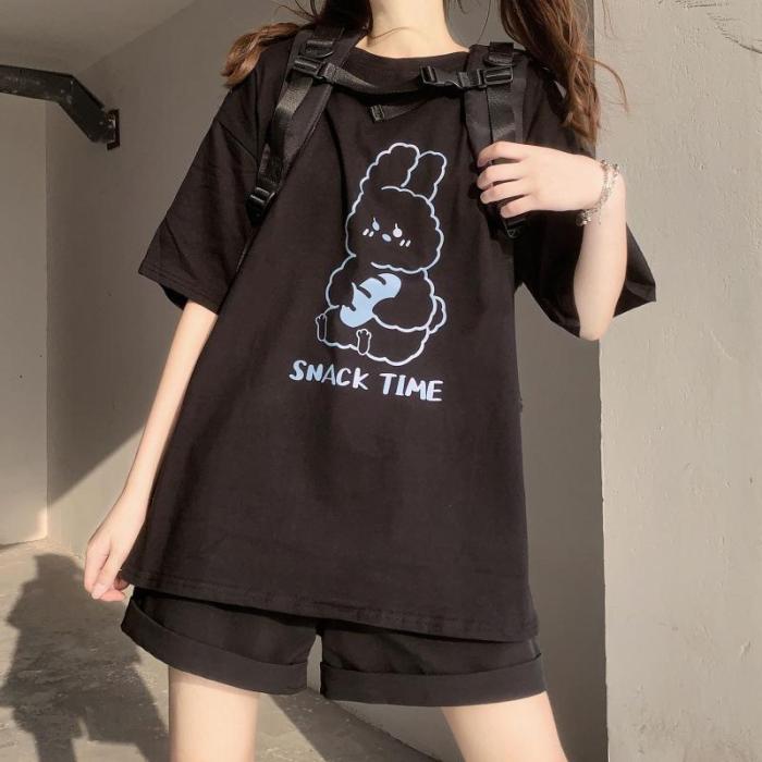Snack Time Letter Bunny Print T-Shirt
