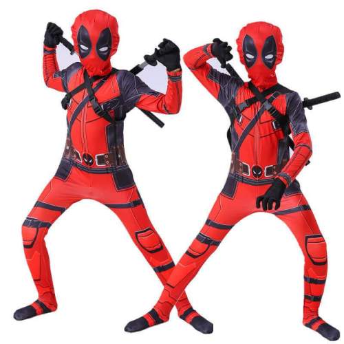 Kids Boys Deadpool 2 Zentai Bodysuit Suit Full Set Cosplay Costume