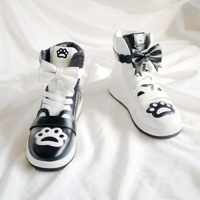 Cat Claw Bow Sneakers Love Heart Buckle Lolita High Top Shoes