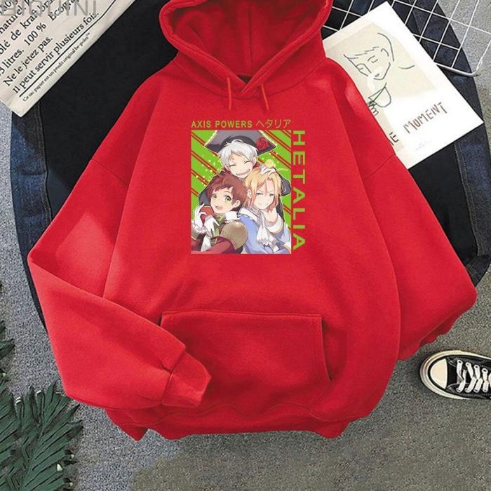 Hetalia Anime Loose Aesthetic Pink Oversize Sweatshirts Long Sleeve Trendy Harajuku Hoodie