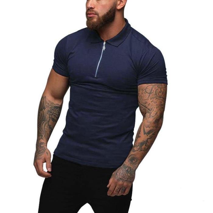 Men'S Fitness Sportswear Outdoor Zipper Polo Shirt