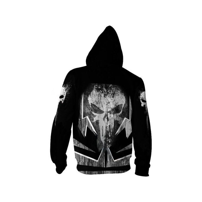 Punisher Movie Frank Castle White Skull Cosplay Unisex 3D Printed Hoodie Sweatshirt Jacket With Zipper