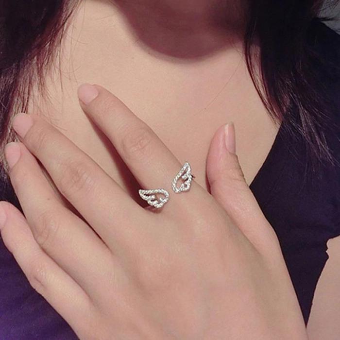Whimsical Angel Wings Adjustable Zircon Rings
