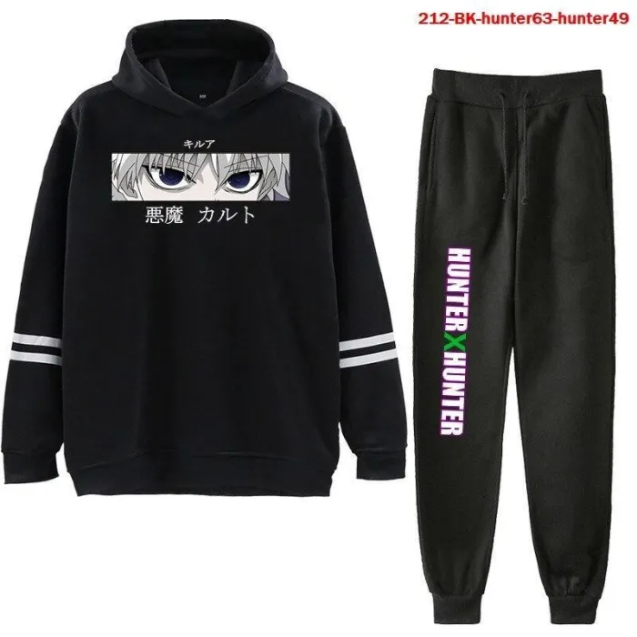 2Pcs/Set Casual Fleece Tracksuit Hunter X Hunter Oversize Hooded Hoodie Suit With Sport Pant