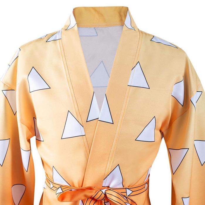Demon Slayer Agatsuma Zenitsu Halloween Carnival Suit With Earrings Belt Cosplay Costume