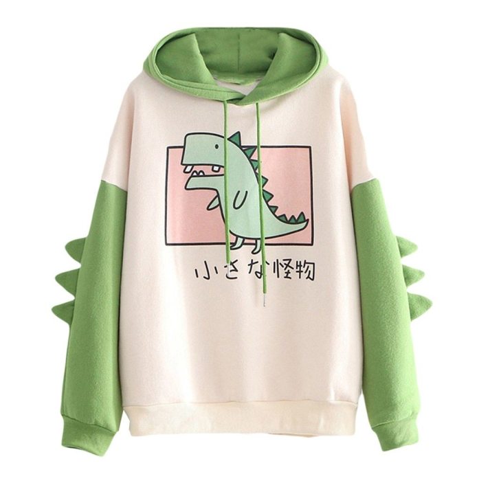 Japanese Style Kawaii Anime Cartoon Dinosaur Hooded Pullovers For Girls Hoodie Sweatshirt