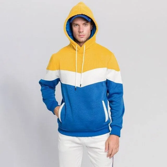 Mens Hoodies  Streetwear Patchwork Hoody Pullover Sweatshirts