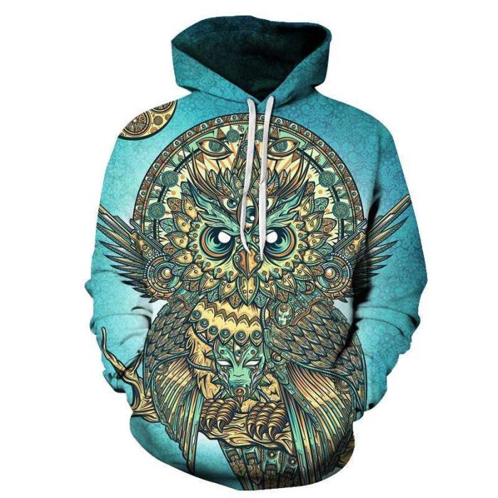Curious Owl 3D Hoodie Sweatshirt Pullover