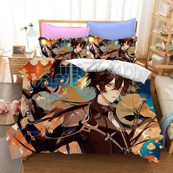 Genshin Impact Cosplay Bedding Set Duvet Cover Pillowcases Halloween Home Decor