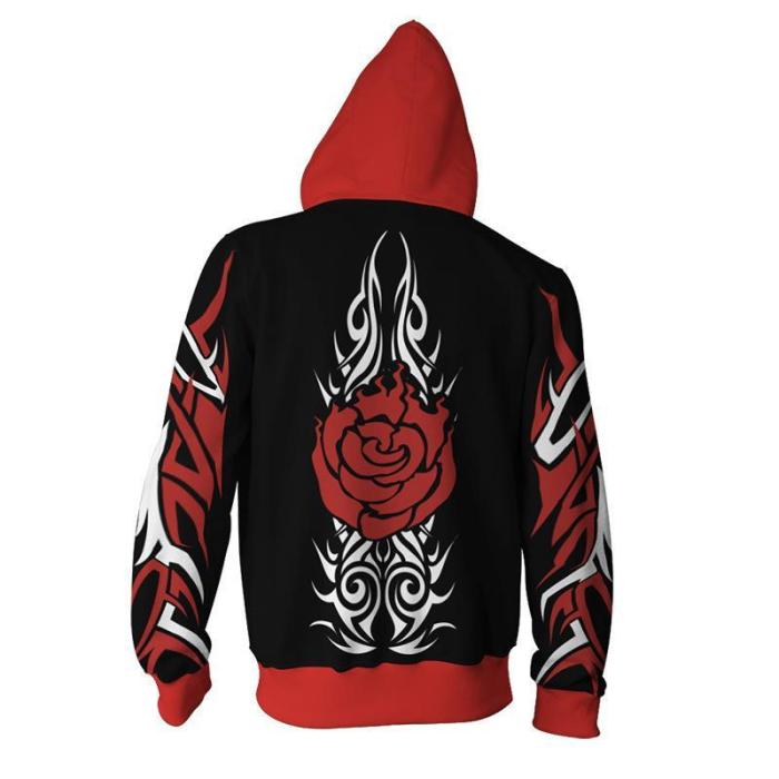 Rwby Anime Ruby Rose Crescent Red Black Cosplay Unisex 3D Printed Hoodie Sweatshirt Jacket With Zipper