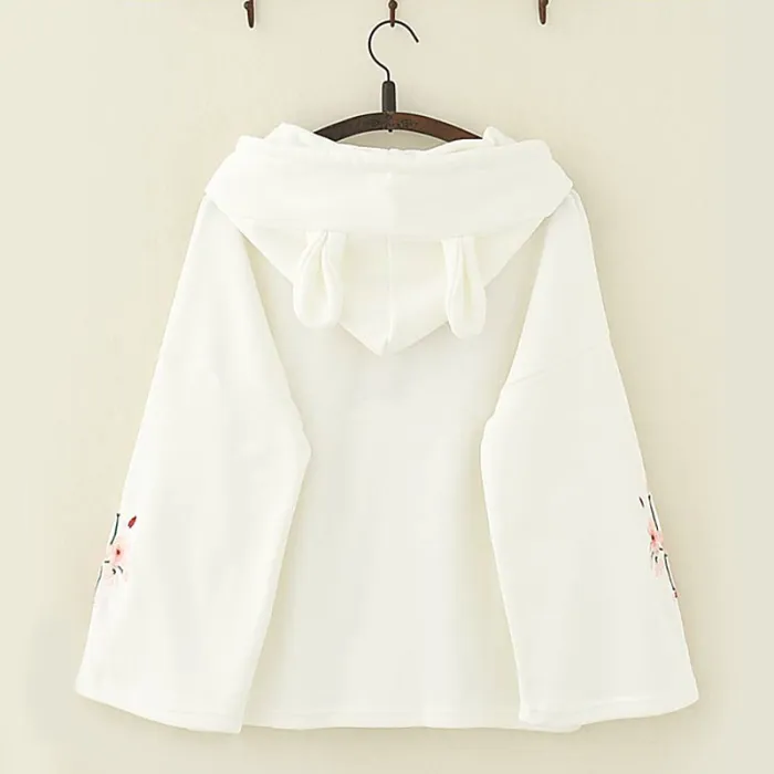 Cute Rabbit Floral Embroidery Hoodie