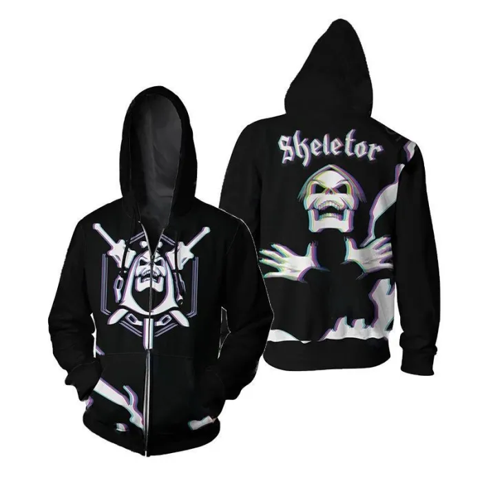 Skeleton Eternia Pattern Anime Halloween Black Unisex 3D Printed Hoodie Sweatshirt Jacket With Zipper