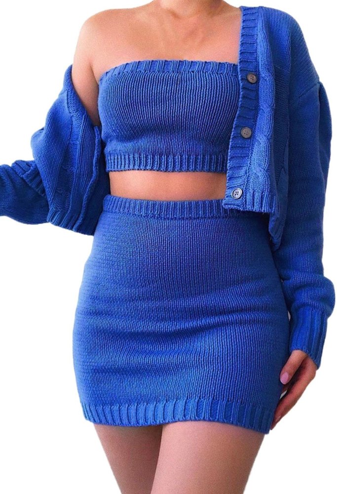 Women'S Casual Outfits Shrug Cardigan Sweater Strapless Top Bodycon Skirts Set