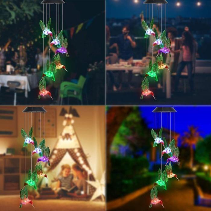 Color-Changing Solar Led Waterproof Hummingbird Wind Chimes
