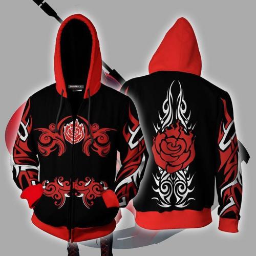 Rwby Anime Ruby Rose Crescent Red Black Cosplay Unisex 3D Printed Hoodie Sweatshirt Jacket With Zipper