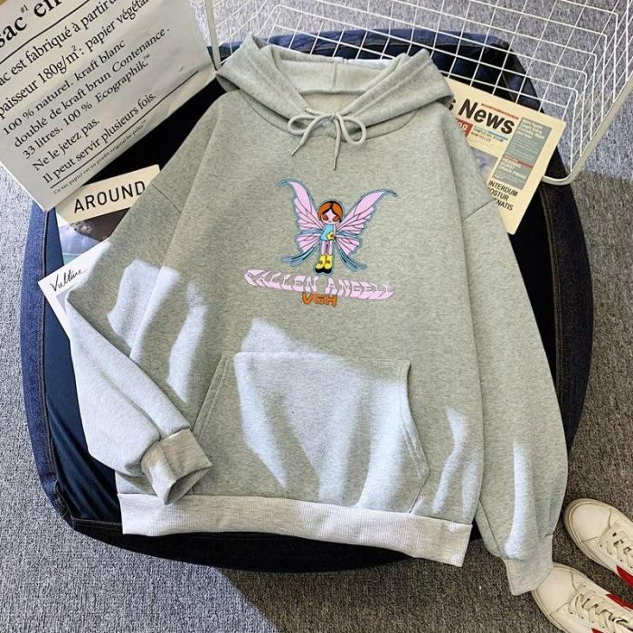 Korea Harajuku E-Girl Butterfly Print Letter Sweatshirt Top Gothic Hoodie Kawaii Oversize Sweatshirt