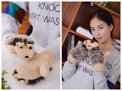 Knit Cotton Hedgehog Gloves