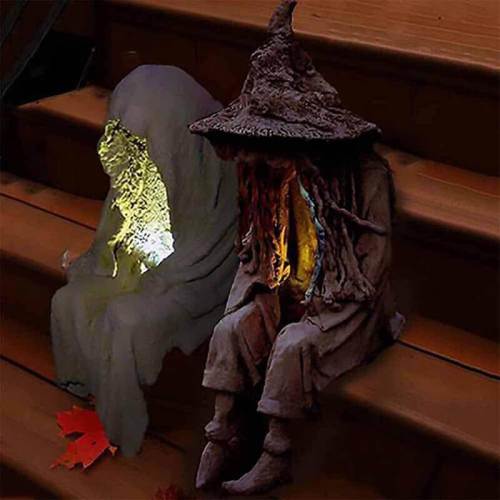 Witch Ghoul Sitting Statue Solar Light Crafts Ornaments Decorations