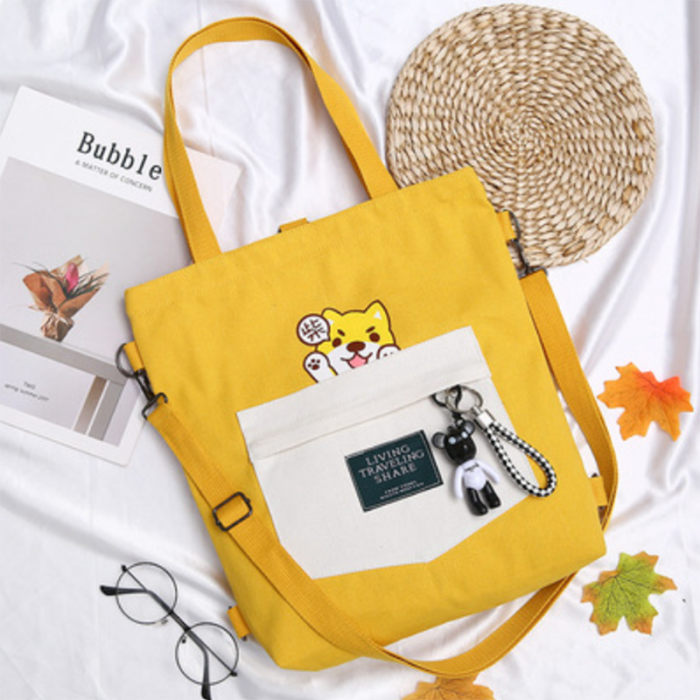 Living Traveling Share Letter Print Japanese Kawaii Dog Canvas Backpack